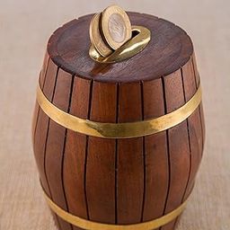DOLPHIN CRAFTS Wooden Barrel Coin Bank, Decorative Money Box, Dark Brown-image-75