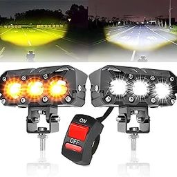 OBEROI'S TRADERS 1 YEAR WARRANTY Super Bright 3 Led Fog Light Lamp | White & Yellow | High/Low Beam | 4 Modes of Flashing Spotlight With Switch Universal for Bikes, Cars, SUVs & Thar (Pack of 2)-30