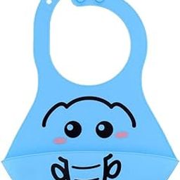 UniQMart Baby Bibs Silicone Comfortable Soft Toddlers Feeding Bibs Button Blue-image-59