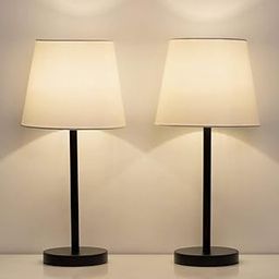 Heaven Craft Black Table Lamp Modern Sleek 19 Inches Height Off White 10 Inches Lampshade for Bedroom, Bedside Stylish, Living Room, Home Decoration, Hotel, Set of 2-image-86