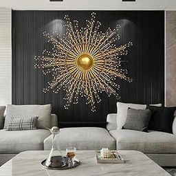 ZOVE Metal Wall Decor Luxury Sun Design Perfect for Living Room/Hotel/Restaurant/Bedroom/Drawing Room (Golden) (Size : 30 x 30 INCH)-image-86