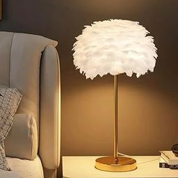 The Crafted Gesture Feather LED Table Lamp with Gold Base, White Shade, Modern Design-image-14