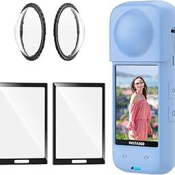 Silicone Host Cover for 360 X4 with Silicone Lens Cover+Tempered Glass Film + Lens Guard- Camera Protective Accessories Kit for 360 X4 Accessories (6 Pack Blue)-picture-20