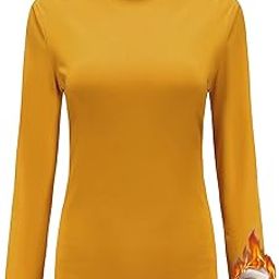 Thermal-Shirts for-Women-Turtleneck Long Sleeve Tops Fleece Lined Winter Slim Fitted Mock Neck-image-73