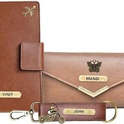 Customized Ladies Purse Gift Set for Women | Customized Lady Wallet, Travel Wallet and Keychian Gift Combo | Anniversary, Birthday Gift Set for Women (Brown)-23