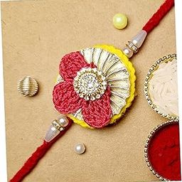 Zari Phool Gota Rakhi For Brother Bro Bhai Bhaiya Men | Made With Soft Cotton Thread | Crochet Rakhi For Men Brother | Features Traditional Gota Work | Elegant & Festive | Buy 2 Save 20% | Buy 3 Save 30%-image-2