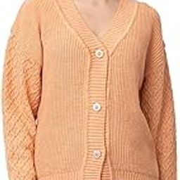 Women's Pink Button-Up Knit Cardigan - Chunky Cable Sleeve Sweater, Soft Lightweight V-Neck for Casual and Layering-image-94
