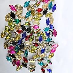 Multicolor Crystal Sew-on Rhinestones, Oval Marquise Cut, Mixed Colour, 100 Pieces-image-74