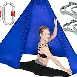 The Yogis Aerial Yoga Hammock Aerial Lycra Yoga Swing for Antigravity Yoga, Inversion Exercises, Improved Flexibility & Core Strength - Extension Straps, Carabiners (BLUE)-picture-29