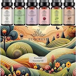 EcoCrest Naturals Essential Oils Gift Set - Lavender/Lemongrass/Jasmine/Sandalwood/Lemon/Rose (Pack of 6, Multi 1/Lemongrass/Jasmine/Sandalwood/Lemon/Rose)-image-39