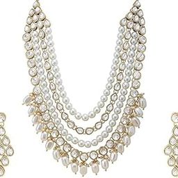 Pearl and Crystal Necklace Set with Earrings, Multi-Strand, Gold Tone-image-98