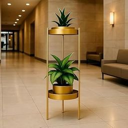 Anasay Modern 2-Tier Plant Stand, Gold Metal Frame, Indoor/Outdoor Decorative Planter Holder-image-98