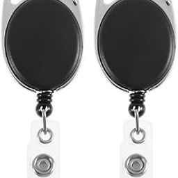 GLUN® Oval Round Reel ID Card Holder, ID Badge Reel Clip On Card Holders (2 Units, Black)-12