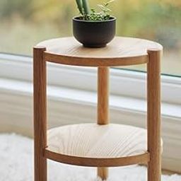 OXMIC Wooden Center Table - End Sofa Side Table - Round Coffee Table with Storage - Solid Oak Wood for Living Room, Bedroom, Minimalist Design, 32x32x40 cm-9