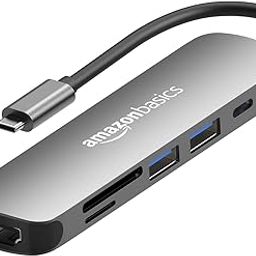 Amazon Basics 6-in-1 Hub Multiport Adapter, USB Type-C with Aluminium Shell, HDMI 4K, 1xUSB 3.0, 1xUSB 2.0, 60W PD, SD/TF Card Reader for MacBook Pro, MacBook Air, Type-C Devices-2