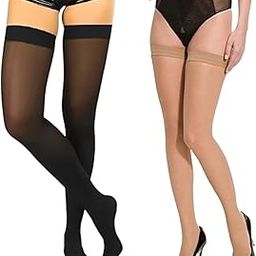 JH RETREAT Women & Girls Nylon Transparent Thigh High Blended Stockings | Free Size, Lightweight & Breathable (Pack of 2)-image-32