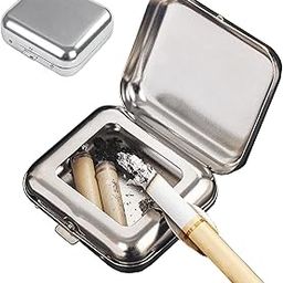 Portable Ashtray, VOVCAMLS Pocket Ashtray Windproof Ashtray with Lid Stainless Steel Car Ash Tray for Car Outdoor Cigars (Silver)-image-103