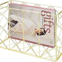 25514 Modern Metal Magazine Holder with Geometric Design, Desktop Paper File Folder and Document Organizer Bin - Golden-image-5