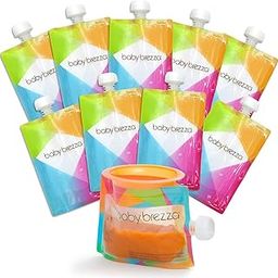 Baby Brezza Reusable Baby Food Storage Pouch - Make Organic Food Puree for Your Toddler and Store in Refillable Squeeze Pouches - Bulk Set of 10 Zipper Pouches-10
