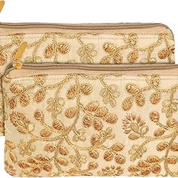 Kuber Industries Embroidery Women Hand Purse Wallet for Party, Wedding, Dating- Pack of 2 (Cream)-22
