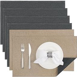 Banchif Textile Burlap Linen Placemats Dual-Sided Placemats Set of 6 Place Mats Non-Slip Washable Table Mats for Dining Table (Rectangular, Grey-Light Brown)-image-67