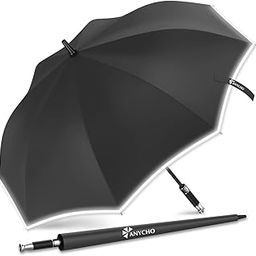 Big Umbrella for Men, Large Umbrella with Reflective Stripe for Women and Family, Windproof, UV Protection Auto Open Golf Umbrella Big Size for 2-4 Men (Black)-image-5