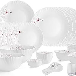 Cello Opalware Dazzle Series Lush Fiesta Dinner Set, 35 Units | Opal Glass Dinner Set for 6 | Light-Weight, Daily Use Crockery Set for Dining | White Plate and Bowl Set-image-72