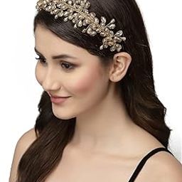 Metal Handmade Party Fancy Bridal Wedding Headband Hairband Hair Accessories with Pearls and Crystal for Women And Girls (Gold Full Beads)-image-58