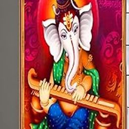 Honger Polyester Beautiful 3D Digital God Ganesh Ji Printed 4 x 7 Feet Door Curtain Pack of 1 Pecs for Temple Room || Pooja Room Curtain-image-2