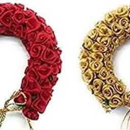 Ervio Red and Golden Artificial Gajra for Hair Bun Juda for Women and Girls Traditional Floral Veni for Wedding Temple Dance Pooja Festive Hairstyles (2 psc)-image-14
