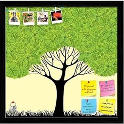 ArtzFolio Green Tree with Blossom Flowers | Bulletin Board Notice Pin Board | Vision Soft Board Combo with Thumb Push Pins & Sticky Notes | Black Frame | 12.1 x 12 inch (31 x 30 cms)-picture-16