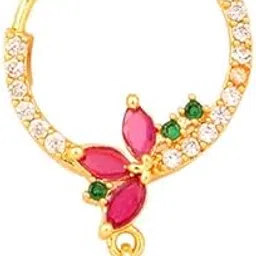 opal touch Women Nose pin/Nath Nose Ring Traditional Jewellery-CZ Triple Tone Nose Pin-picture-7