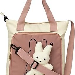 Kids Crossbody Shoulder Bag with Bunny Plush, Beige and White, Adjustable Strap-image-84