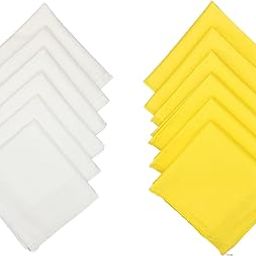 Premium Cotton Solid Handkerchief for Men and Boys | Super Absorbent & Fashionable Skin Care Hanky Rumal Handkerchiefs - Combo of white & yellow Pack of 12-picture-35