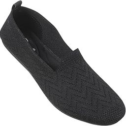 Slip-On Knit Loafers, Comfortable Casual Flats, Chevron Pattern, Black-0
