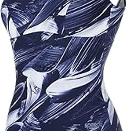 Womens Water Shimmer Printed U-Back One Piece Swimwear - Navy & Vita Grey-image-14