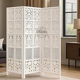 UNIQUE WOOD ART Wooden Privacy Partition for Living Rooms Wall Dividers,Screen Separator Room Divider for Hall Wall Panels for Pooja Room/Kitchen/Bedroom/Office/Restaurant 6 Feet (White) (3 Panel)-image-48
