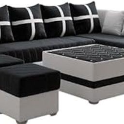LA-VILLA SOFAS- Braxten L-Shaped 8 Seater Sectional Sofa Set with Center Table,2 Puffy Free,Living Room Furniture (Turquoise and Grey) (Black and Grey, 8 Seater)-7