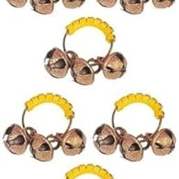 Kunya Brass Ghungroo Kadi Yellow Bells fingers with rubber - Set of 6, Golden Kirtan, Aarti, Bhajan, Pooja, Aarti-image-2