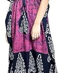 Cotton Regular Printed Round Neck Floor Length Nighty Night Gown Maxi Kimono Dress for Women (Free Size)-image-0