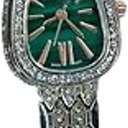 Luxury Women's Snake-Style Bracelet Watch | Green Dial & Crystal Bezel | Rose Gold Designer Analog Watch | Fashion Wristwatch-image-25