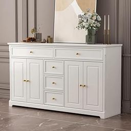 SHREE NATURAL® Solid Wood Sideboard with 4 Design Door & 5 Drawers for Living Room | Solid Wood Cabinet for Storage |Multipurpose Cabinet for Kitchen and Living Room Storage (White Deco)-image-74
