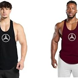 Gym Vest Workout Tank Top Set, 2 Pack, Men's Fitness Muscle Shirts Multicolour S M L XL XXL XXXL blackredwine26julyt001-image-90