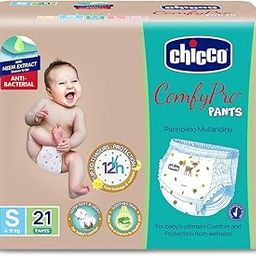 Chicco Comfy-Pro Pant Style Baby Diapers | Anti-bacterial benefits | Ultra Soft & 12hrs protection | Wetness indicator & Disposing Tapes - Small, 21 Count, 4-8 Kg-12