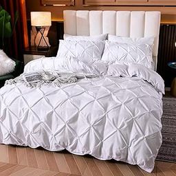 Cloud Fino Cotton 600 Thread Count, Luxurious Pleated Design Duvet Cover |1 Duvet Cover 90X90with 2 Pillow Shams 17" x 27"|Queen Bed Bed Sizes (White,Queen)-image-46