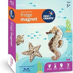 Fevicreate DIY Marine-Themed Fridge Magnet Kit Turtles, Seahorses and starfishes Designs with Art Materials All-in-one Art and Craft kit for Girls and Boys 5+ Years, Pack of 1-10