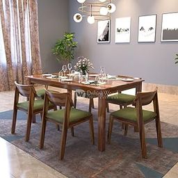 DRIFTINGWOOD Liana Solid Sheesham Wood Dining Table 6 Seater | Wooden Six Seater Dinning Table with Green Cushion Chairs | Dinner Table 6 Seater | Dining Room Sets | Self Assembly Natural Finish-image-82