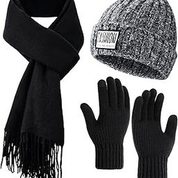Winter Hat Beanie Long Scarf Touchscreen Gloves Set, 3Pcs Soft Thick Fleece Lined Gloves Skull Cap Scarf Set for Women Men-image-60