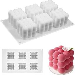 First Try 3 Lyr Cube Mold, Silicone Mold for Baking Chocolate Cake, 3D Dessert Mould for Pastry Mousse Dessert Trifle Pudding Jelly Cheesecake, Bubble Candle Mold (6 Cavity)-31