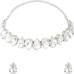 Jewellery Silver Cubic Zirconia Crystal Choker Necklace Set - Party-Wear - For Women & Girls Stylish Latest (JRSET126_Z1)-image-19